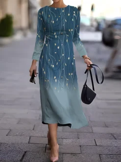 Women's Work Dress Casual Dress Semi Formal Dress Fashion Winter Dress Daily Midi Dress Print Crew Neck Long Sleeve Floral Slim Dark Brown Black White Fall Winter S M L XL XXL -Party Prom Dresses Sales Store dyjhpv1694573981586