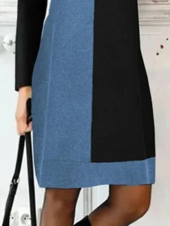 Women's Work Dress Casual Dress Shift Dress Fashion Winter Dress Daily Midi Dress Patchwork Crew Neck Long Sleeve Color Block Loose Fit Blue Gray Fall Winter S M L XL XXL -Party Prom Dresses Sales Store dytwzx1696926267458