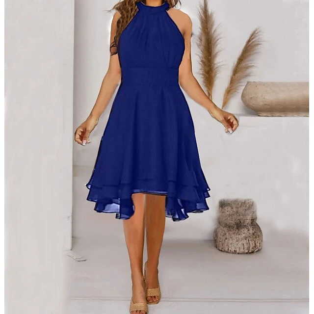 Women‘s Wedding Guest Dress Party Dress Knee Length Dress Navy Wine Red Green Black Blue Purple Sleeveless Pure Color Cold Shoulder Spring Summer Halter Neck Elegant Classic 2023 S M L XL XXL XXXL 6 Women‘s Wedding Guest Dress Party Dress Knee Length Dress Navy Wine Red Green Black Blue Purple Sleeveless Pure Color Cold Shoulder Spring Summer Halter Neck Elegant Classic 2023 S M L XL XXL XXXL - Image 6