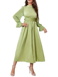 Women's Prom Dress Party Dress Satin Dress Long Dress Maxi Dress Green Long Sleeve Pure Color Strappy Spring Fall Winter Stand Collar Fashion Winter Dress Evening Party Wedding Guest 2023 S M L XL -Party Prom Dresses Sales Store eajeye1693390908489