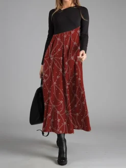 Women's Work Dress Casual Dress Swing Dress Fashion Winter Dress Christmas Daily Long Dress Maxi Dress Button Print V Neck Long Sleeve Snowflake Regular Fit Wine Blue Dark Blue Fall Winter S M L XL