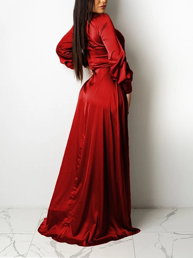 Women‘s Wedding Guest Dress Party Dress Satin Dress Sheath Dress Swing Dress Long Dress Maxi Dress Black Yellow Pink Long Sleeve Pure Color Lace Up Winter Fall Spring V Neck Mature Winter Dress 2023 9 Women‘s Wedding Guest Dress Party Dress Satin Dress Sheath Dress Swing Dress Long Dress Maxi Dress Black Yellow Pink Long Sleeve Pure Color Lace Up Winter Fall Spring V Neck Mature Winter Dress 2023 - Image 9