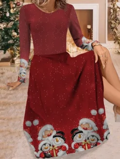 Women's Work Dress Casual Dress Swing Dress Fashion Winter Dress Christmas Daily Midi Dress Print Crew Neck Long Sleeve Elk Snowflake Regular Fit Wine Red Blue Fall Winter S M L XL XXL