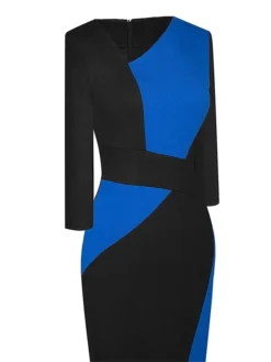 Women's Work Dress Sheath Dress Semi Formal Dress Fashion Midi Dress Patchwork V Neck 3/4 Length Sleeve Color Block Regular Fit Black Red Navy Blue Fall Winter S M L XL XXL -Party Prom Dresses Sales Store edvspm1692610639299