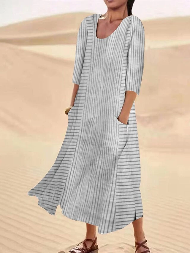 Women's Casual Dress Cotton Linen Dress Midi Dress Polyester Fashion Casual Daily Outdoor Daily Vacation Crew Neck Pocket Print Half Sleeve Summer Spring Fall 2023 Loose Fit Blue Purple Green 1 Women's Casual Dress Cotton Linen Dress Midi Dress Polyester Fashion Casual Daily Outdoor Daily Vacation Crew Neck Pocket Print Half Sleeve Summer Spring Fall 2023 Loose Fit Blue Purple Green