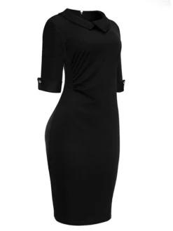 Women's Work Dress Sheath Dress Semi Formal Dress Fashion Office Daily Workfashion Midi Dress Ruched Shirt Collar Half Sleeve Plain Slim Black Wine Navy Blue Fall Winter S M L XL XXL 26 Women's Work Dress Sheath Dress Semi Formal Dress Fashion Office Daily Workfashion Midi Dress Ruched Shirt Collar Half Sleeve Plain Slim Black Wine Navy Blue Fall Winter S M L XL XXL -Party Prom Dresses Sales Store eedlmz1695030996983