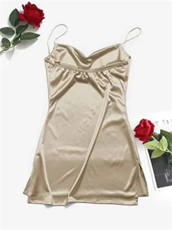Women's Party Dress Cocktail Dress Satin Dress Mini Dress Black White Champagne Sleeveless Pure Color Backless Spring Fall Winter Spaghetti Strap Fashion Winter Dress Wedding Guest Vacation 2023 S M -Party Prom Dresses Sales Store eegpmr1692079761568