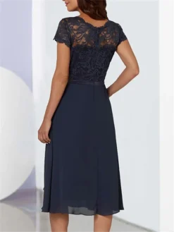 Women's Party Dress Lace Dress Cocktail Dress Midi Dress Dark Blue Short Sleeve Pure Color Lace Summer Spring Fall Crew Neck Fashion Vacation Summer Dress 2023 S M L XL 2XL 3XL -Party Prom Dresses Sales Store eehask1686107679833