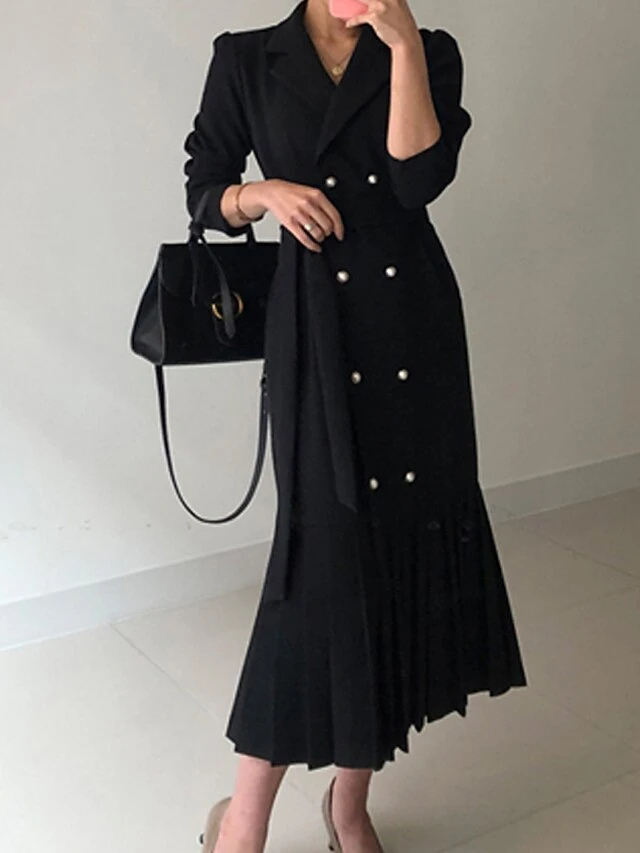 Women's Work Dress Blazer Dress Semi Formal Dress Fashion Office Daily Workfashion Midi Dress Lace Up Pleated Shirt Collar Long Sleeve Plain Loose Fit Black Apricot Fall Winter S M L XL XXL 6 Women's Work Dress Blazer Dress Semi Formal Dress Fashion Office Daily Workfashion Midi Dress Lace Up Pleated Shirt Collar Long Sleeve Plain Loose Fit Black Apricot Fall Winter S M L XL XXL - Image 6