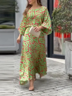 Women's Two Piece Dress Set Casual Dress Skirt Set Daily Vacation Fashion Casual Print Long Dress Maxi Dress Crew Neck Long Sleeve Floral Stripe Loose Fit White Blue Sky Blue Summer Spring S M L XL -Party Prom Dresses Sales Store eewvwt1689836907378