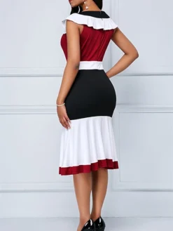 Women's Work Dress Sheath Dress Semi Formal Dress Fashion Midi Dress Ruffle Print Crew Neck Sleeveless Print Regular Fit Red Blue Purple Summer Spring S M L XL XXL -Party Prom Dresses Sales Store efgnbu1677941043792