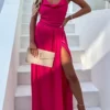 Women's Prom Dress Party Dress Satin Dress Pink Dress Long Dress Maxi Dress Fuchsia Khaki Sleeveless Pure Color Backless Summer Spring Fall Spaghetti Strap Fashion Birthday Evening Wedding Guest 2023