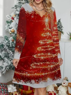 Women's Work Dress Casual Dress Fashion Winter Dress Christmas Daily Mini Dress Print V Neck Long Sleeve Santa Claus Snowman Regular Fit Black Wine Red Fall Winter S M L XL XXL -Party Prom Dresses Sales Store ehitlg1695888021902
