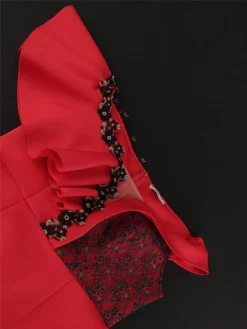 Women's Party Dress Lace Dress Cocktail Dress Midi Dress Red Short Sleeve Pure Color Lace Summer Spring Fall V Neck Fashion Wedding Guest Vacation Summer Dress 2023 S M L XL XXL 3XL 4XL -Party Prom Dresses Sales Store ehodui1691999414016