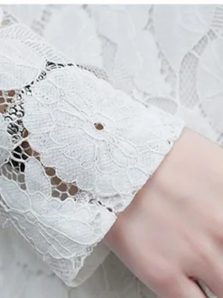 Women's Work Dress Lace Dress Black Dress Fashion Midi Dress Lace Crew Neck Long Sleeve Plain Loose Fit Black White Pink Fall Winter M L XL XXL 3XL -Party Prom Dresses Sales Store ehrrzr1693300616281