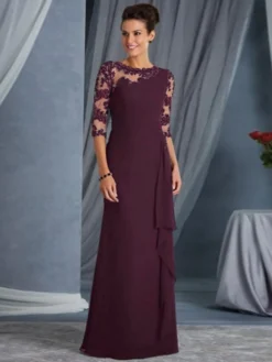 Women's Party Dress Lace Dress Long Dress Maxi Dress Blue Purple Wine Black 3/4 Length Sleeve Pure Color Lace Mesh Patchwork Fall Spring Crew Neck Hot Elegant Party Slim 2023 S M L XL XXL -Party Prom Dresses Sales Store ehybcz1659356905912