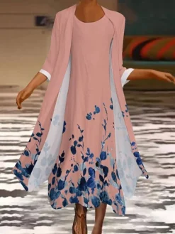 Women's Two Piece Dress Long Dress Maxi Dress White Yellow Pink Long Sleeve Color Block Print Summer Spring Crew Neck Stylish Winter Dress Fall Dress Loose Fit 2023 S M L XL XXL 3XL 4XL 5XL -Party Prom Dresses Sales Store eiivgr1663818676696