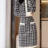 Women's Jumper Dress Knit Dress Midi Dress Daily Houndstooth Casual Daily Round Neck Long Sleeve Patchwork 2023 Regular Fit Black One Size