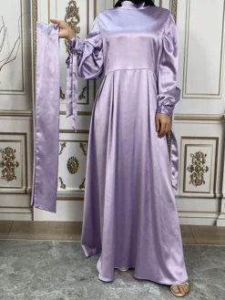 Women's Long Dress Maxi Dress Party Dress Casual Dress Satin Dress Pure Color Fashion Streetwear Outdoor Daily Holiday Lace Up Ruched Long Sleeve Stand Collar Dress Loose Fit Black Royal Blue Purple -Party Prom Dresses Sales Store ekvjnk1679455518331