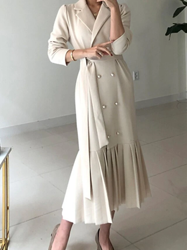 Women's Work Dress Blazer Dress Semi Formal Dress Fashion Office Daily Workfashion Midi Dress Lace Up Pleated Shirt Collar Long Sleeve Plain Loose Fit Black Apricot Fall Winter S M L XL XXL 2 Women's Work Dress Blazer Dress Semi Formal Dress Fashion Office Daily Workfashion Midi Dress Lace Up Pleated Shirt Collar Long Sleeve Plain Loose Fit Black Apricot Fall Winter S M L XL XXL - Image 2