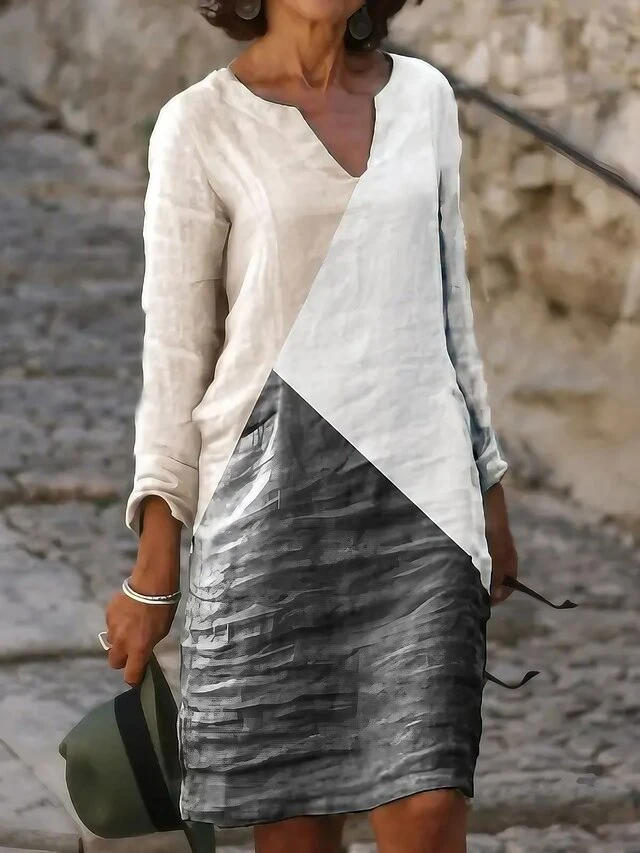 Women's Casual Dress Cotton Linen Dress Shift Dress Midi Dress Cotton Blend Basic Modern Outdoor Daily Vacation V Neck Patchwork Long Sleeve Summer Spring Fall 2023 Regular Fit White Color Block S M 1 Women's Casual Dress Cotton Linen Dress Shift Dress Midi Dress Cotton Blend Basic Modern Outdoor Daily Vacation V Neck Patchwork Long Sleeve Summer Spring Fall 2023 Regular Fit White Color Block S M