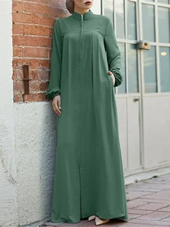 Women's Work Dress Swing Dress Black Dress Classic Long Dress Maxi Dress Zipper Pocket Stand Collar Long Sleeve Plain Loose Fit Black Brown Green Fall Winter S M L XL XXL 22 Women's Work Dress Swing Dress Black Dress Classic Long Dress Maxi Dress Zipper Pocket Stand Collar Long Sleeve Plain Loose Fit Black Brown Green Fall Winter S M L XL XXL -Party Prom Dresses Sales Store emsddu1693300608911
