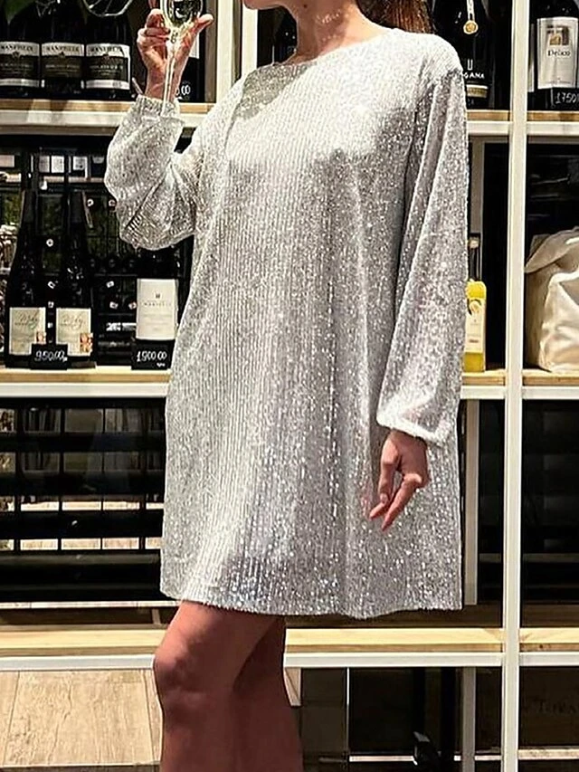 Women's Party Dress Sequin Dress Black Dress Homecoming Cocktail Dress Mini Dress Silver White Long Sleeve Pure Color Sparkly Glitter Lace Up Winter Dress 9 Women's Party Dress Sequin Dress Black Dress Homecoming Cocktail Dress Mini Dress Silver White Long Sleeve Pure Color Sparkly Glitter Lace Up Winter Dress - Image 9