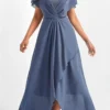 Women's Party Dress Homecoming Dress Wedding Guest Dress Long Dress Maxi Dress Blue Short Sleeve Pure Color Lace Summer Spring V Neck Fashion Birthday Evening Party Wedding Guest 2023 S M L XL 2XL 3XL