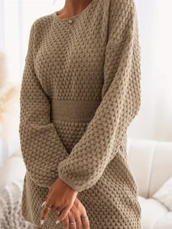 Women's Sweater Dress Jumper Dress Casual Dress Mini Dress Warm Pure Color Outdoor Casual Daily Going Out V Neck Long Sleeve 2023 Loose Fit Camel S M L -Party Prom Dresses Sales Store eoihuq1695643815870