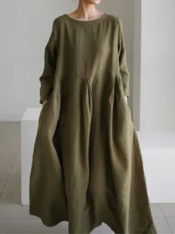Women's Casual Dress Cotton Linen Dress Swing Dress Maxi Long Dress Linen / Cotton Blend Casual Daily Casual Outdoor Daily Vacation Crew Neck Pocket Long Sleeve Summer Spring Fall 2023 Loose Fit -Party Prom Dresses Sales Store ephkdl1689933261546
