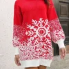Women‘s Christmas Sweater Dress Jumper Dress Winter Dress Fashion Ugly Christmas Christmas Daily Vacation Going Out Stand Collar Long Sleeve Patchwork 2023 Loose Fit Black Red S M L XL
