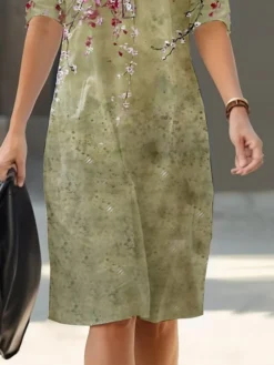 Women's Shirt Dress Casual Dress Cotton Linen Dress Midi Dress Polyester Fashion Casual Daily Outdoor Daily Vacation Crew Neck Button Print 3/4 Length Sleeve Spring Fall Autumn 2023 Loose Fit Yellow -Party Prom Dresses Sales Store eqnvxm1693387886285