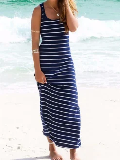 Women's Long Dress Maxi Dress Casual Dress Sundress Summer Dress Striped Casual Outdoor Daily Vacation Print Sleeveless U Neck Dress Slim Black Royal Blue Gray Spring Summer S M L XL -Party Prom Dresses Sales Store eqvsjc1673231323402