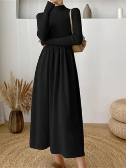 Women's Sweater Dress Jumper Dress Casual Dress Midi Dress Fashion Plain Outdoor Daily Going Out Turtleneck Long Sleeve 2023 Loose Fit Black Apricot One Size -Party Prom Dresses Sales Store esffze1695630307725