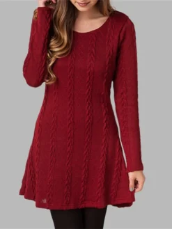 Women's Sweater Dress Jumper Dress Casual Dress Mini Dress Fashion Pure Color Outdoor Daily Going Out Crew Neck Long Sleeve 2023 Regular Fit Black White Wine S M L XL XXL -Party Prom Dresses Sales Store etized1696434467892