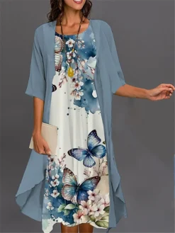 Women's Two Piece Dress Set Casual Dress Print Dress Outdoor Daily Fashion Elegant Print Midi Dress Crew Neck 3/4 Length Sleeve Floral Butterfly Loose Fit Pink Navy Blue Royal Blue Summer Spring S M 8 Women's Two Piece Dress Set Casual Dress Print Dress Outdoor Daily Fashion Elegant Print Midi Dress Crew Neck 3/4 Length Sleeve Floral Butterfly Loose Fit Pink Navy Blue Royal Blue Summer Spring S M -Party Prom Dresses Sales Store etllaq1689579992461