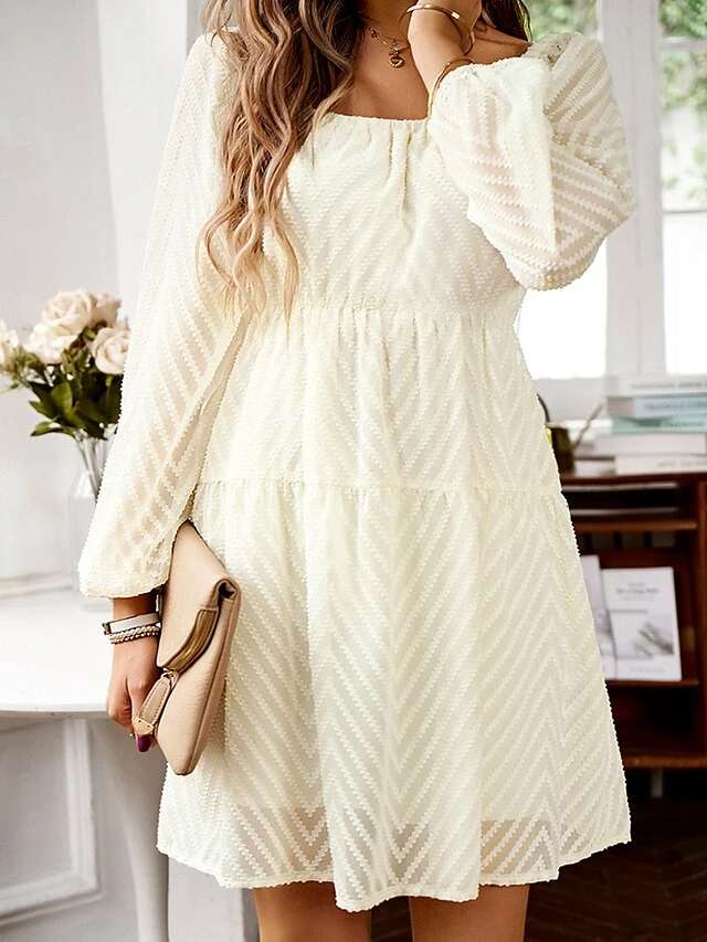 Women's Work Dress Black Dress Semi Formal Dress Fashion Mini Dress Ruched Square Neck Long Sleeve Plain Loose Fit Black Red Army Green Fall S M L XL 1 Women's Work Dress Black Dress Semi Formal Dress Fashion Mini Dress Ruched Square Neck Long Sleeve Plain Loose Fit Black Red Army Green Fall S M L XL