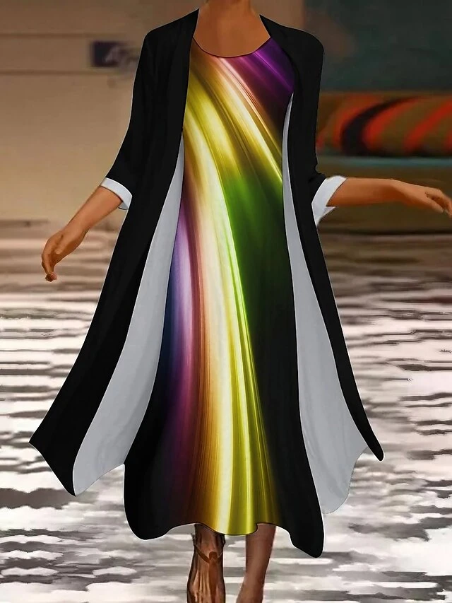 Women's Two Piece Dress Long Dress Maxi Dress Rainbow Long Sleeve Color Block Print Summer Spring Crew Neck Stylish Winter Dress Fall Dress Loose Fit 2023 S M L XL XXL 3XL 4XL 5XL 1 Women's Two Piece Dress Long Dress Maxi Dress Rainbow Long Sleeve Color Block Print Summer Spring Crew Neck Stylish Winter Dress Fall Dress Loose Fit 2023 S M L XL XXL 3XL 4XL 5XL