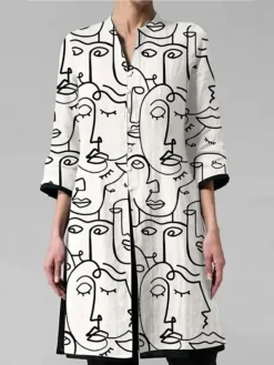 Women's Casual Dress Cotton Linen Dress White Dress Midi Dress Linen / Cotton Blend Stylish Artistic Home Work Dailywear V Neck Button Pocket 3/4 Length Sleeve Summer Spring Fall 2023 Regular Fit