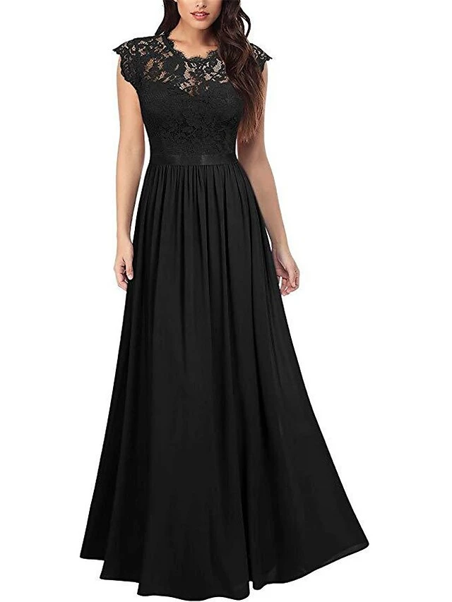 Women's Prom Dress Party Dress Lace Dress Long Dress Maxi Dress Black Wine Navy Blue Short Sleeve Pure Color Lace Summer Spring Fall Crew Neck Party Wedding Guest Vacation Fall Dress 2023 S M L XL 2XL 9 Women's Prom Dress Party Dress Lace Dress Long Dress Maxi Dress Black Wine Navy Blue Short Sleeve Pure Color Lace Summer Spring Fall Crew Neck Party Wedding Guest Vacation Fall Dress 2023 S M L XL 2XL - Image 9
