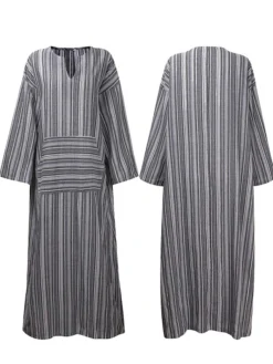 Women‘s Cotton Linen Dress Shirt Dress Casual Dress Tartan Dress Maxi Long Dress Cotton And Linen Casual Outdoor Daily Holiday Split Neck Rolled Cuff Print Long Sleeve Summer Spring Fall 2023 -Party Prom Dresses Sales Store evevwu1673934177834