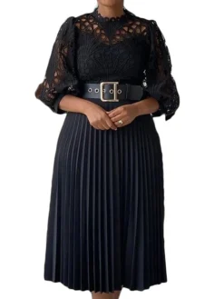 Women's Party Dress Lace Dress A Line Dress Midi Dress Black White Pink 3/4 Length Sleeve Pure Color Lace Fall Winter Autumn Crew Neck Elegant Party Spring Dress 2023 S M L XL XXL 3XL