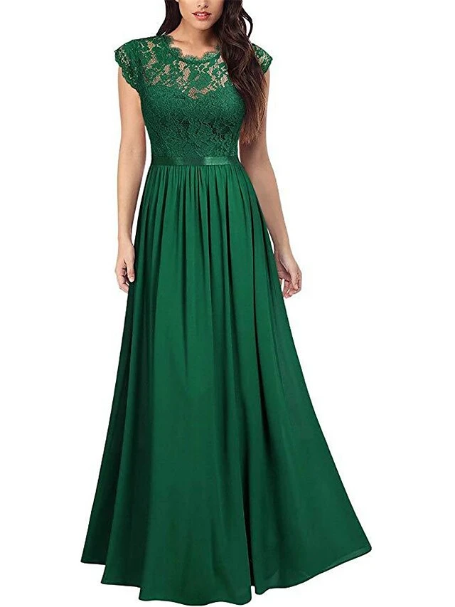 Women's Prom Dress Party Dress Lace Dress Long Dress Maxi Dress Black Wine Navy Blue Short Sleeve Pure Color Lace Summer Spring Fall Crew Neck Party Wedding Guest Vacation Fall Dress 2023 S M L XL 2XL 2 Women's Prom Dress Party Dress Lace Dress Long Dress Maxi Dress Black Wine Navy Blue Short Sleeve Pure Color Lace Summer Spring Fall Crew Neck Party Wedding Guest Vacation Fall Dress 2023 S M L XL 2XL - Image 2