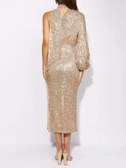 Women's Party Dress Sequin Dress Cocktail Dress Midi Dress Silver Black Champagne Long Sleeve Pure Color Sequins Fall Winter Autumn Halter Neck Fashion Wedding Guest Birthday Vacation 2023 S M L XL -Party Prom Dresses Sales Store exgrvj1696310366548