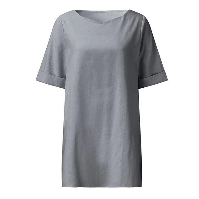 Women's Cotton Linen Dress A Line Dress Mini Dress Cotton Cotton Blend Casual Comfort Home Split Neck Pocket Rolled Cuff Half Sleeve Summer Spring Loose Fit Pink Light Blue Gray Pure Color S M L XL 7 Women's Cotton Linen Dress A Line Dress Mini Dress Cotton Cotton Blend Casual Comfort Home Split Neck Pocket Rolled Cuff Half Sleeve Summer Spring Loose Fit Pink Light Blue Gray Pure Color S M L XL - Image 7