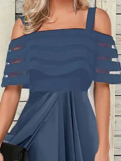 Women‘s Prom Dress Wedding Guest Dress Party Dress Midi Dress Black Short Sleeve Pure Color Ruffle Summer Spring Fall Halter Fashion Office Vacation Summer Dress S M L XL 2XL 3XL -Party Prom Dresses Sales Store ezmaqo1679470624052