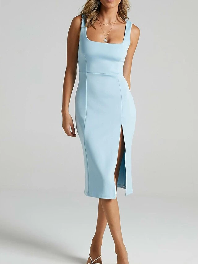 Women's Party Dress Wedding Guest Dress Bodycon Midi Dress White Red Blue Sleeveless Pure Color Split Fall Winter Autumn U Neck Fashion Wedding Guest Vacation 2023 S M L XL 4 Women's Party Dress Wedding Guest Dress Bodycon Midi Dress White Red Blue Sleeveless Pure Color Split Fall Winter Autumn U Neck Fashion Wedding Guest Vacation 2023 S M L XL - Image 4