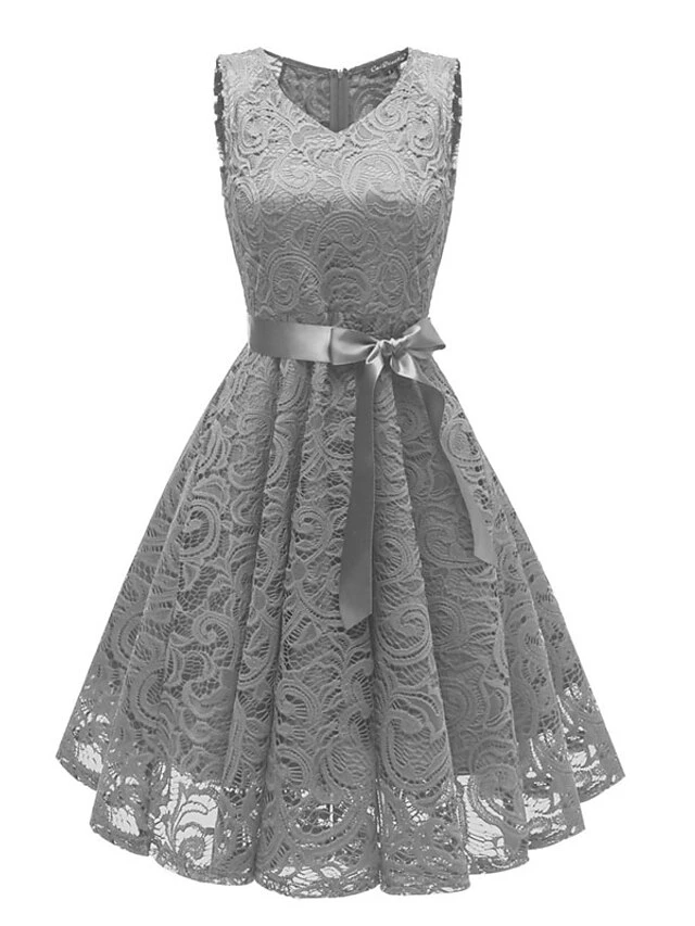 Women's Party Dress Vintage Tea Dresses Lace Dress Homecoming Dress Knee Length Dress Pink Wine Navy Blue Sleeveless Pure Color Lace Summer Spring Fall V Neck Vintage Party Wedding Guest Dress 4 Women's Party Dress Vintage Tea Dresses Lace Dress Homecoming Dress Knee Length Dress Pink Wine Navy Blue Sleeveless Pure Color Lace Summer Spring Fall V Neck Vintage Party Wedding Guest Dress - Image 4