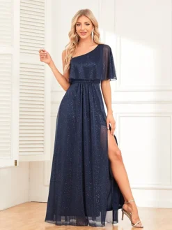 Women's Prom Dress Party Dress Swing Dress Long Dress Maxi Dress Dark Blue Short Sleeve Pure Color Zipper Summer Spring Fall Spaghetti Strap Fashion Evening Party Summer Dress 2023 S M L XL -Party Prom Dresses Sales Store facllb1696673262190