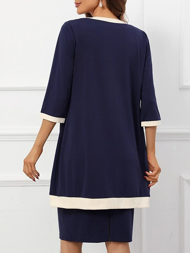 Women's Two Piece Dress Set Party Dress Lace Dress Party Office Fashion Elegant Lace Patchwork Midi Dress Crew Neck 3/4 Length Sleeve Plain Regular Fit Navy Blue Fall Winter S M L XL XXL 5 Women's Two Piece Dress Set Party Dress Lace Dress Party Office Fashion Elegant Lace Patchwork Midi Dress Crew Neck 3/4 Length Sleeve Plain Regular Fit Navy Blue Fall Winter S M L XL XXL - Image 5